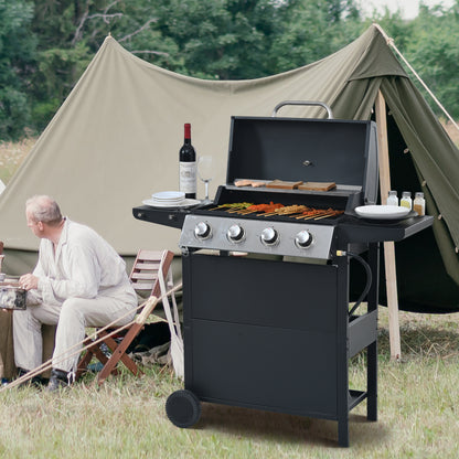 Propane Gas Grill 4 Burner Barbecue Grill, Stainless Steel 34,000 BTU Patio Garden Barbecue Grill with Two Shelves, Lid, Wheels and Bottle Opener by Dropsure