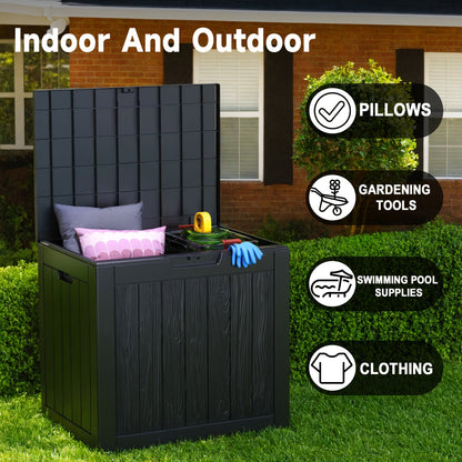 35 Gallon Outdoor Resin Storage Box – Black/Wood Grain by DailySale