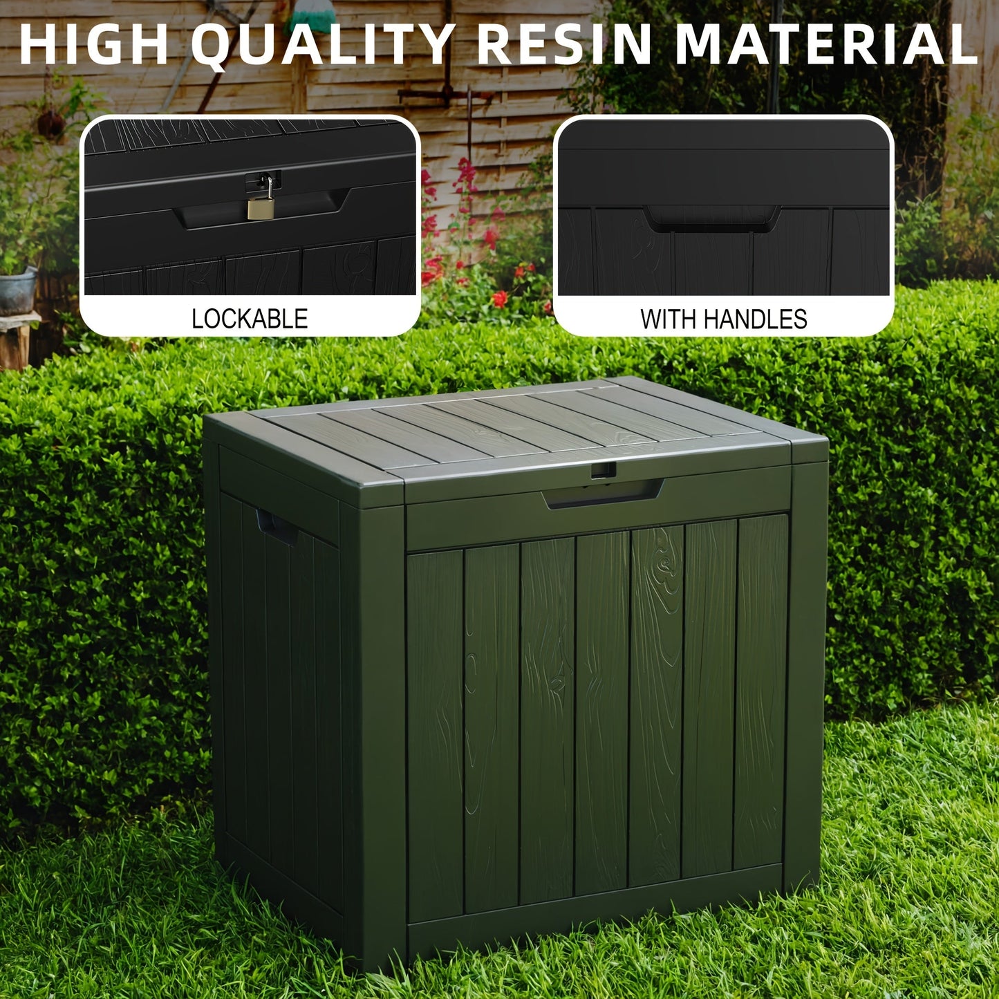 35 Gallon Outdoor Resin Storage Box – Black/Wood Grain by DailySale