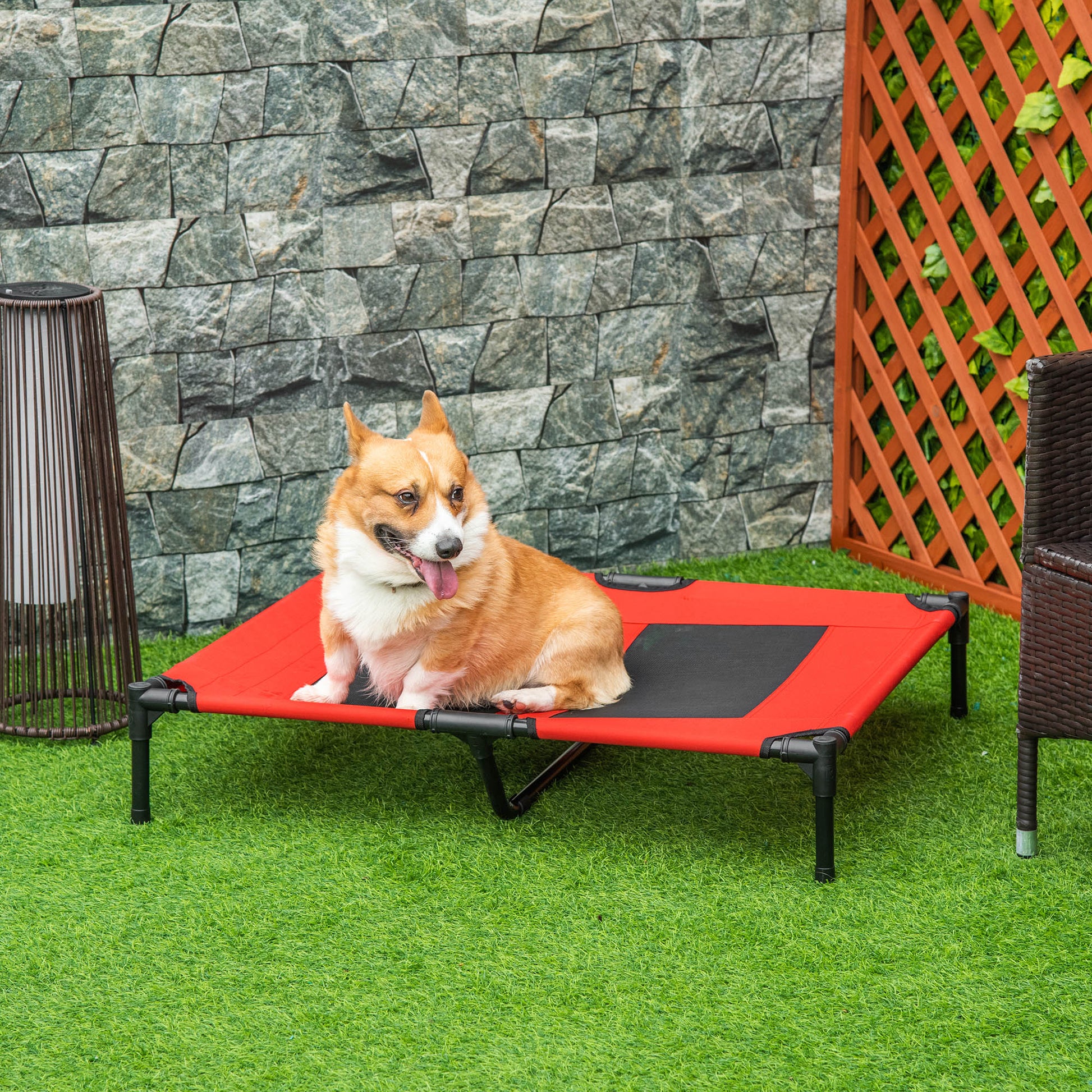 PawHut 36" x 30" Elevated Cooling Summer Dog Cot Pet Bed With Mesh Ventilation - Red by Dropsure