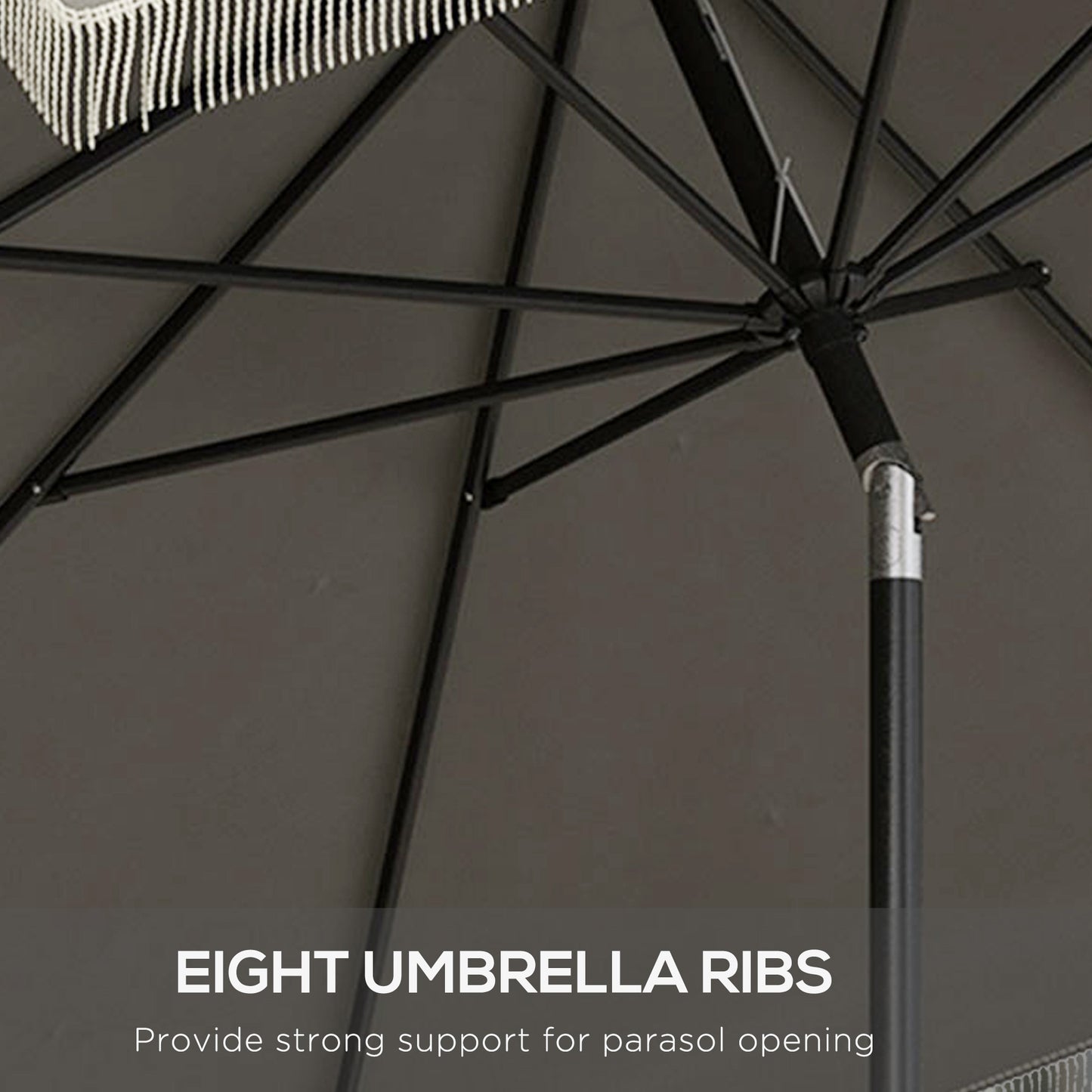 Outsunny 9ft Patio Umbrella with Push Button Tilt and Crank, Ruffled Outdoor Market Table Umbrella with Tassles and 8 Ribs, for Garden, Deck, Pool, Dark Gray by Dropsure