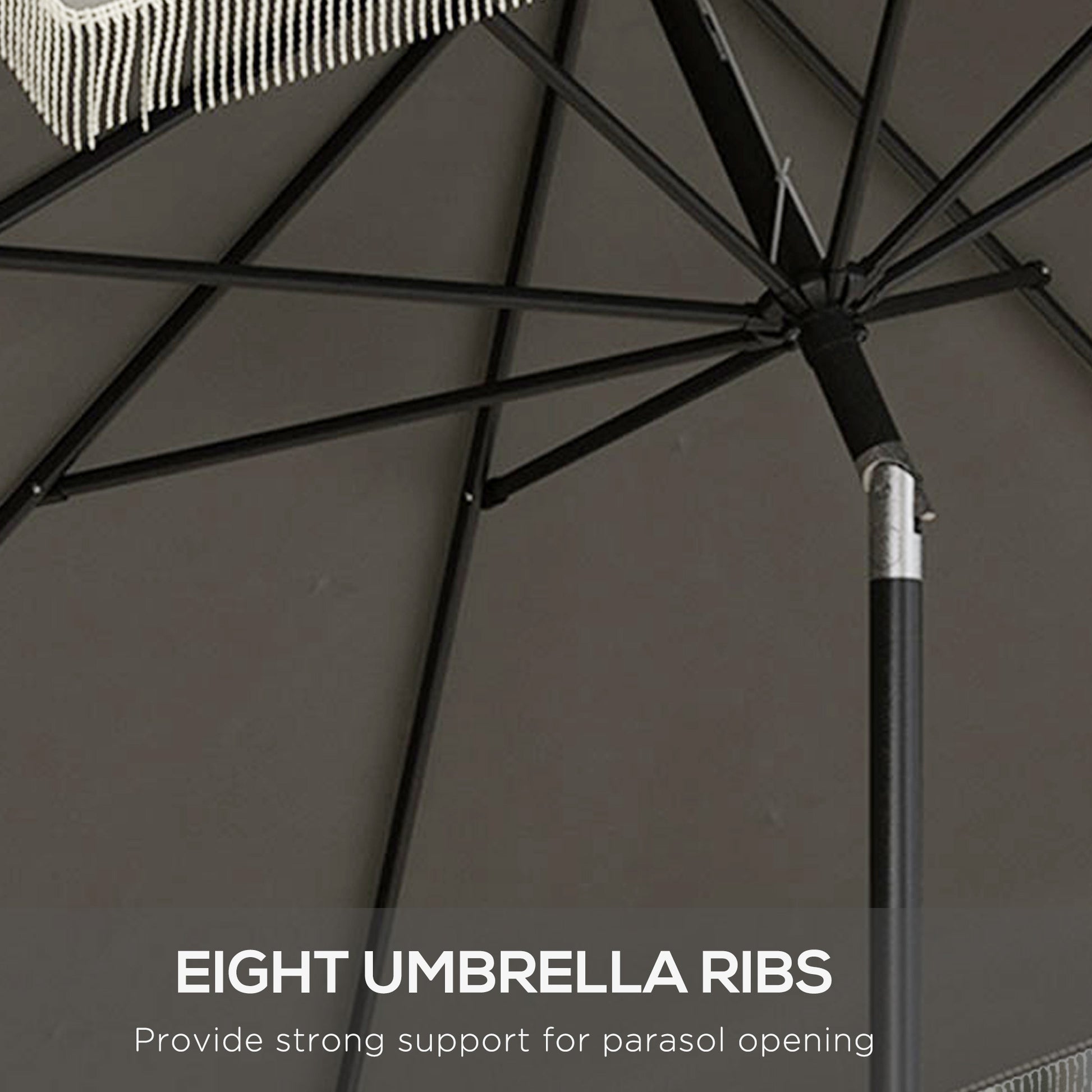 Outsunny 9ft Patio Umbrella with Push Button Tilt and Crank, Ruffled Outdoor Market Table Umbrella with Tassles and 8 Ribs, for Garden, Deck, Pool, Dark Gray by Dropsure