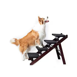 Wooden Dog Stairs Steps - Foldable 4 Levels Pet Stairs & Ramp Perfect For Beds And Cars - Portable Dog Cat Ladder Up To 110 Pounds