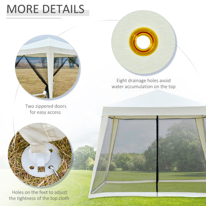 Outsunny 10'x10' Outdoor Canopy Tent, Slant Leg Sun Shelter with Mesh Sidewalls, Patio Tents for Parties, Cream White by Dropsure