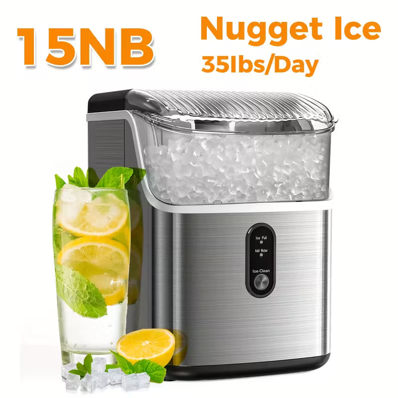 Nugget Countertop Ice Maker, Soft Chew Pellet Ice or Bullet Ice, 44 lbs/24 hrs or 26 lbs/24 hrs, One Touch Operation, Self-Cleaning, For Home, Kitchen, Office, Stainless Steel, Space saving Design, Easy To Clean, High quality Build, Chewable Ice