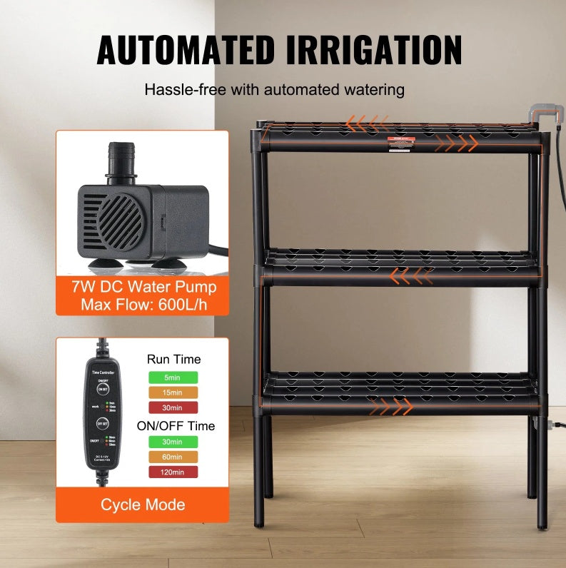 Hydroponics Growing System 108 Sites 3-Layer Hydroponic Grow Kit PVC Pipes