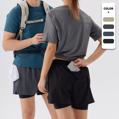 Double-layer sports shorts Men's summer outdoor sports running five-quarter pants Breathable quick-drying pants Fitness wear men's shorts