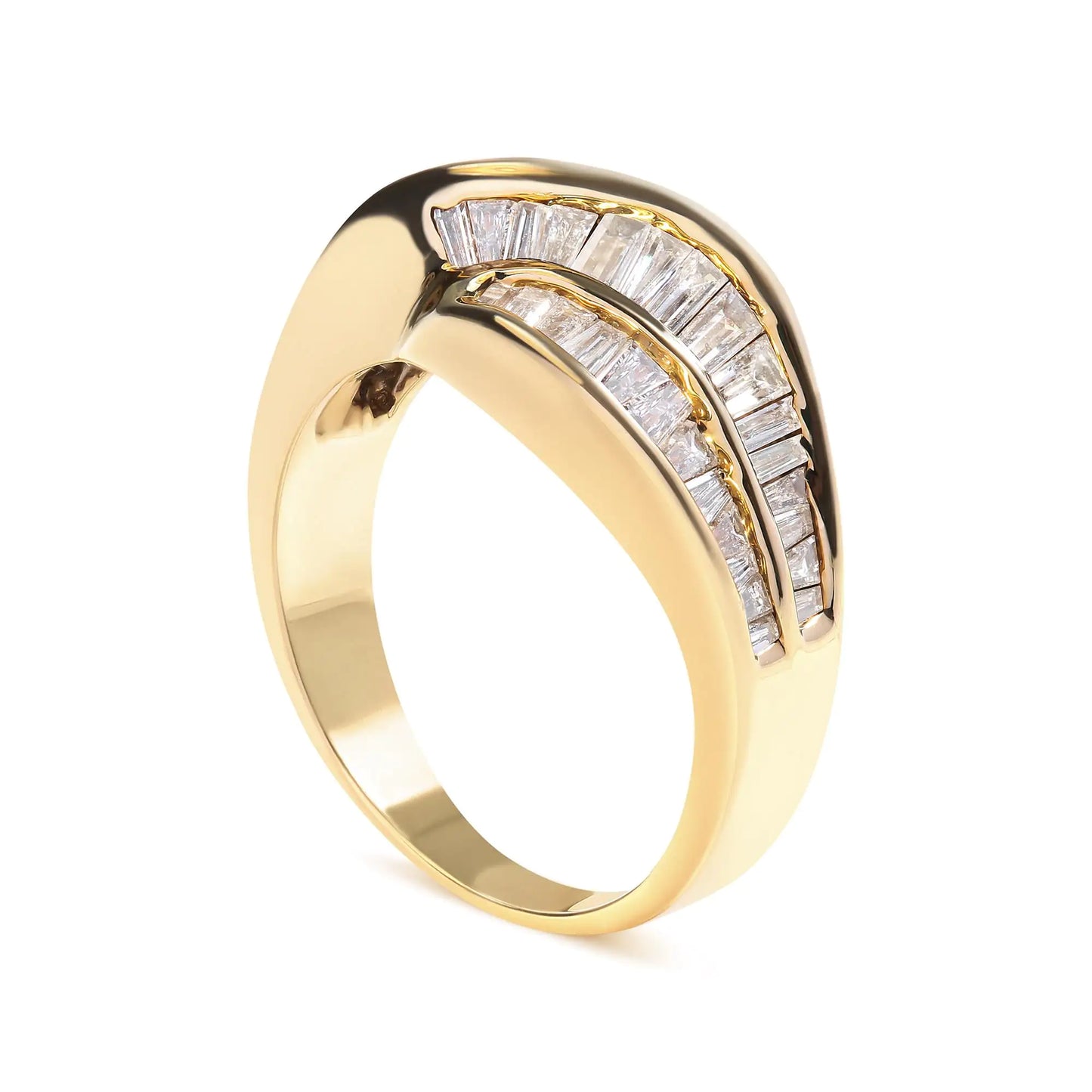 14K Yellow Gold Channel Set 1 1/3 Cttw Diamond Swirl and Weave Ring Band (H-I Color, SI1-SI2 Clarity) - Anti Spier 