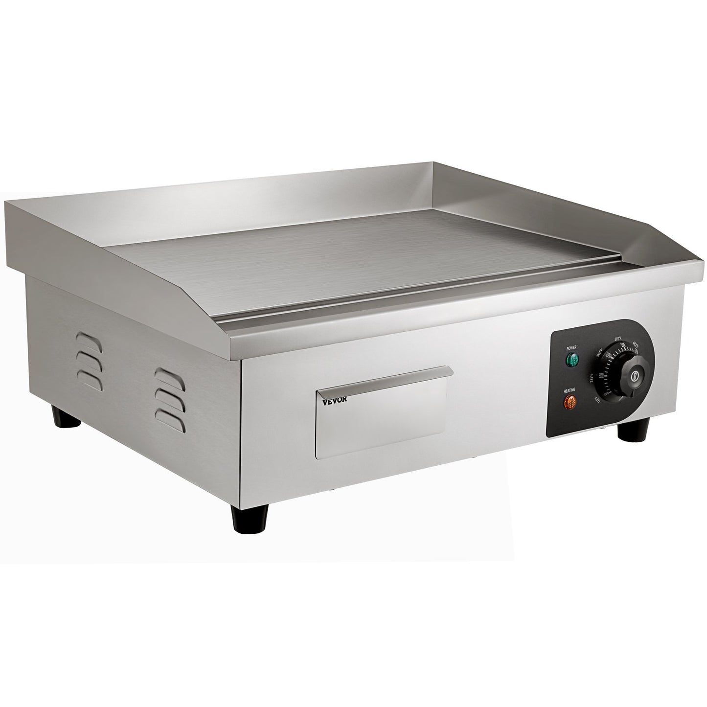 Commercial Electric Griddle, 21", 1600W Countertop Flat Top Grill, Stainless Steel Teppanyaki Grill with Iron Cooking Plate, 122-572℉ Adjustable Temp Control 2 Shovels & Brushes, 110V by Dropsure