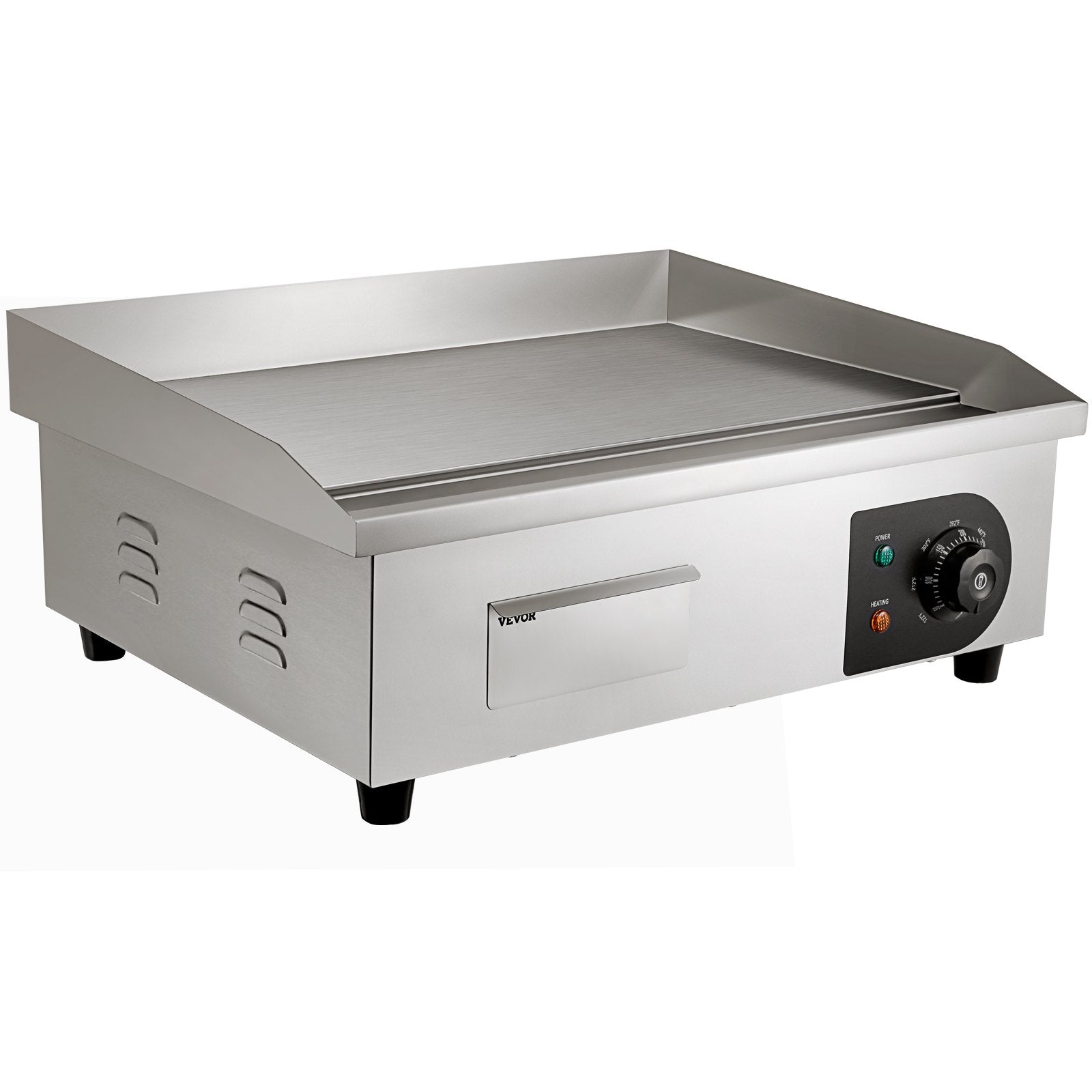 Commercial Electric Griddle, 21", 1600W Countertop Flat Top Grill, Stainless Steel Teppanyaki Grill with Iron Cooking Plate, 122-572℉ Adjustable Temp Control 2 Shovels & Brushes, 110V by Dropsure