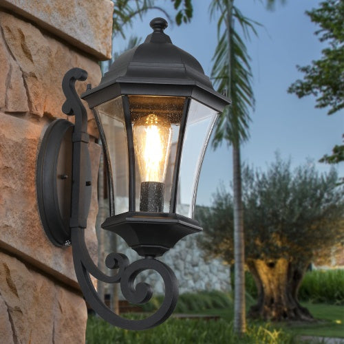 Outdoor Waterproof Glass Retro Wall Light Support Many Types Of Bulbs -2 Packs With Light Sensing