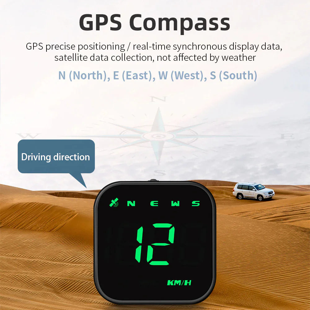 Digital Car HUD GPS Speedometer Head Up Display MPH KMH Compass Overspeed Alarm