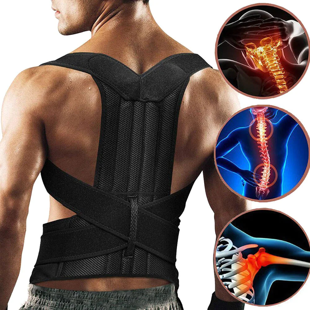 Adjustable Posture Corrector Low Back Support Shoulder Brace Belt For Men Women - Anti Spier 