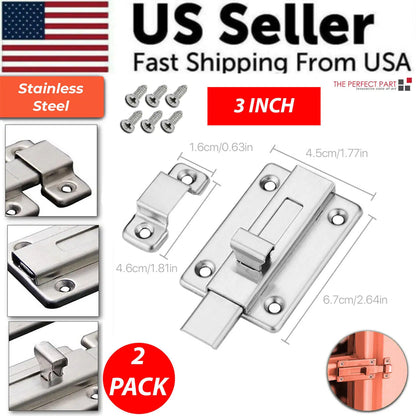 2Pcs Stainless Steel Latch Sliding Silver Doors Lock Keyless Door Bolt For Doors