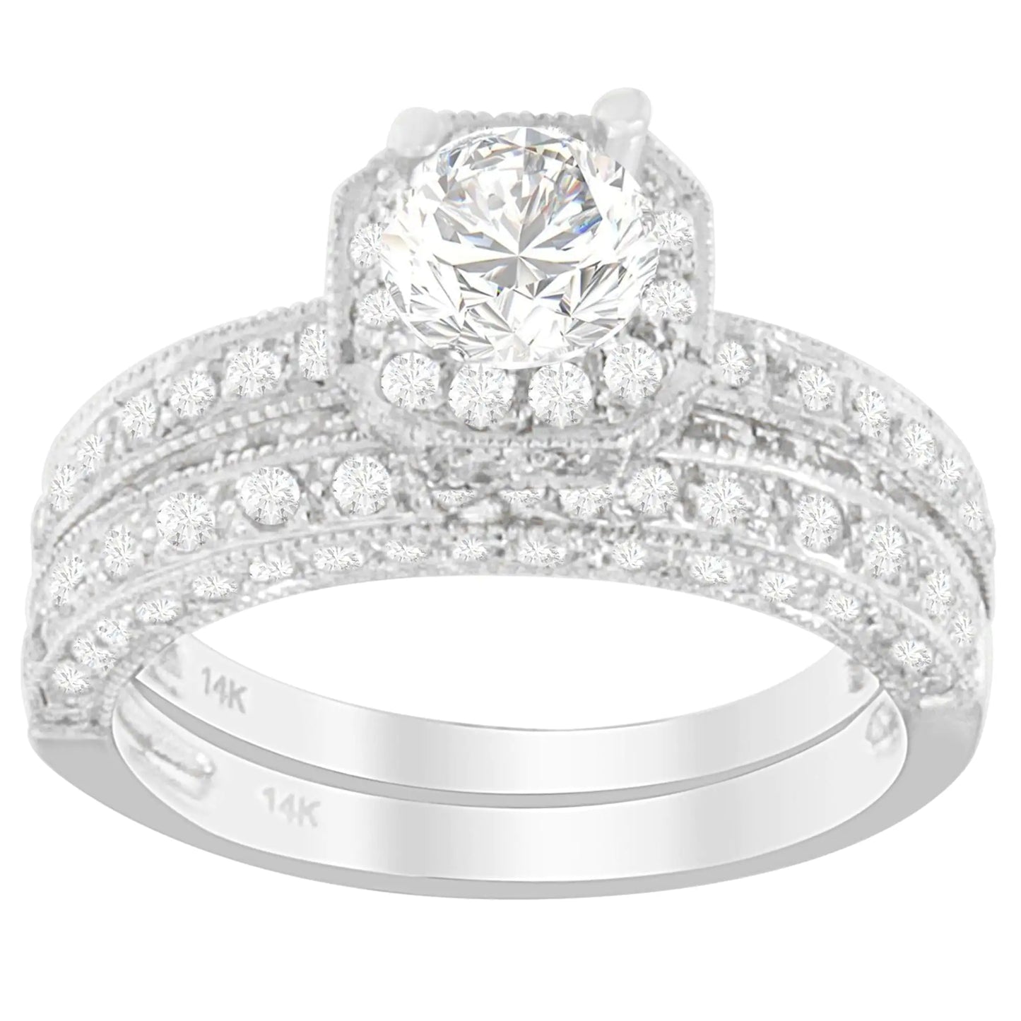 14K White Gold 1 ct. TDW Round Cut Diamond Ring (G-H, I1-I2) - Anti Spier 