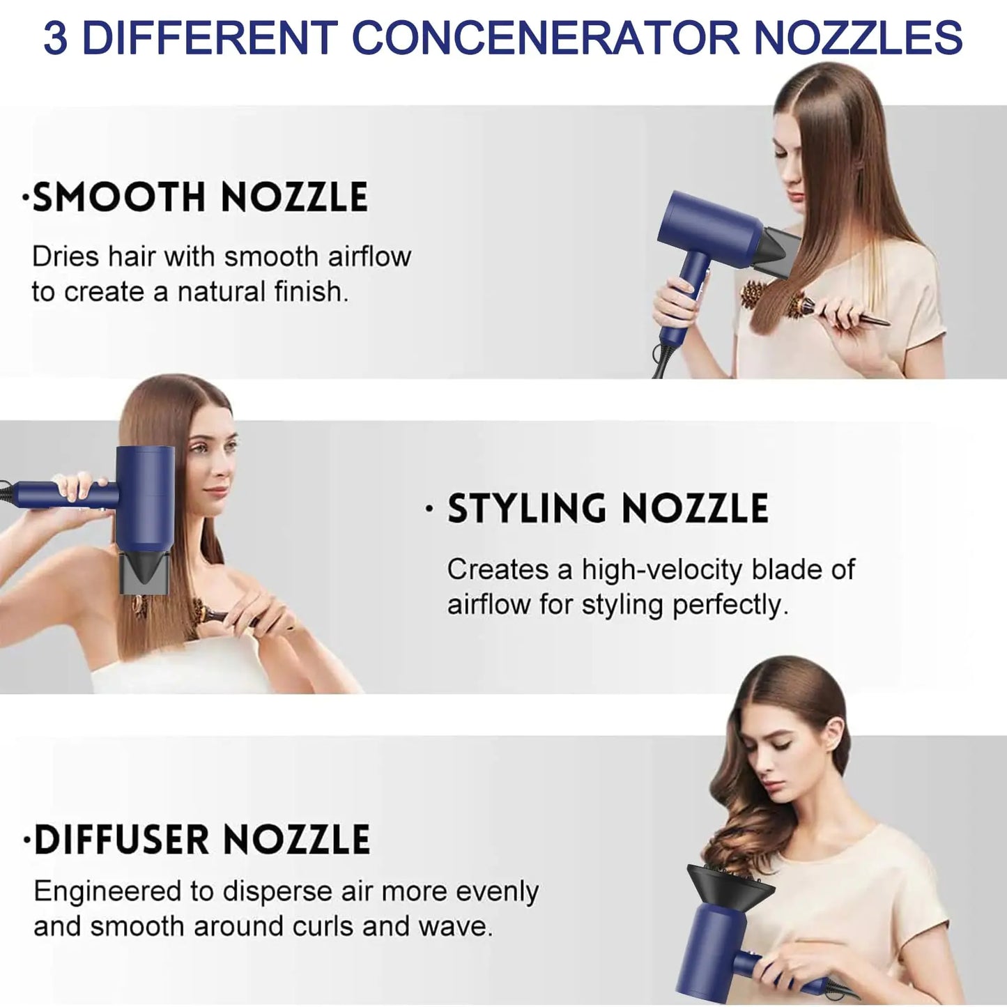 Slopehill Professional Ionic Hair Dryer, Powerful 1800W Fast Drying Low Noise Blow Dryer with 2 Concentrator Nozzle 1 Diffuser Attachments for Home Salon Travel (Prussian Blue) Prussian Blue