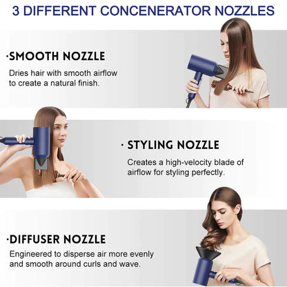 Slopehill Professional Ionic Hair Dryer, Powerful 1800W Fast Drying Low Noise Blow Dryer with 2 Concentrator Nozzle 1 Diffuser Attachments for Home Salon Travel (Prussian Blue) Prussian Blue