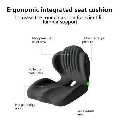 Ergonomic Memory Foam Seat Cushion with Raised Back & Breathable Hollow Design - Office Chair Cushion for Posture Support, Black, Buttock Cushion for Home Office, Desk, or Car Seat, Seat Cushion for Chair, Posture Improvement, Contoured Shape