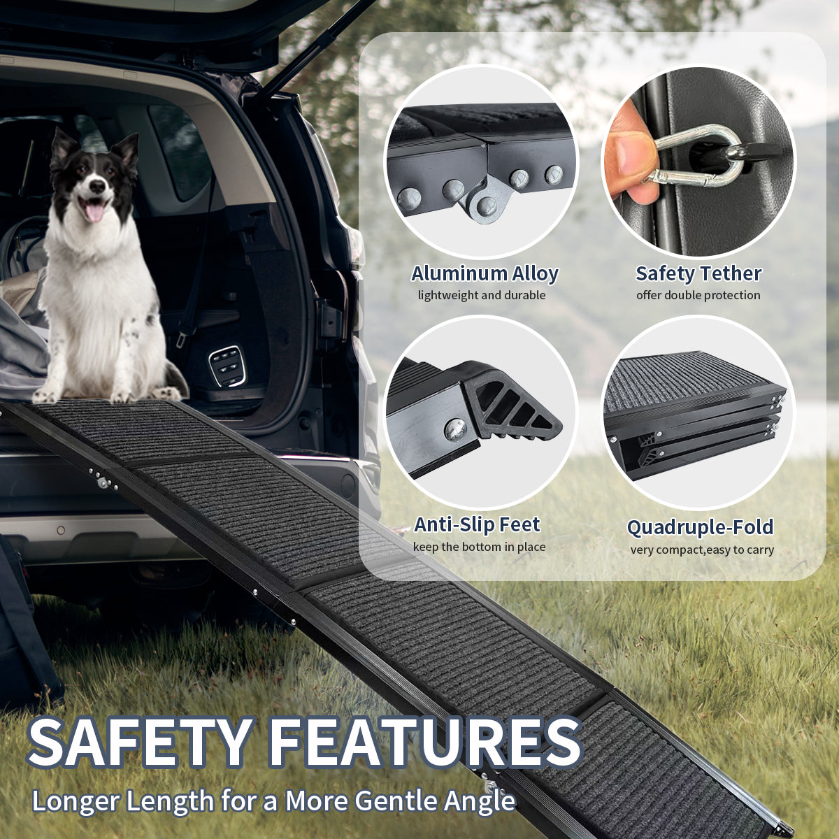 Dog Ramp for Car, 63" Long & 17" Wide Folding Portable Pet Stair Ramp with Non-Slip Rug Surface, Extra Wide Dog Steps for Medium & Large Dogs Up to 250LBS Enter a Car, SUV & Truck by Dropsure