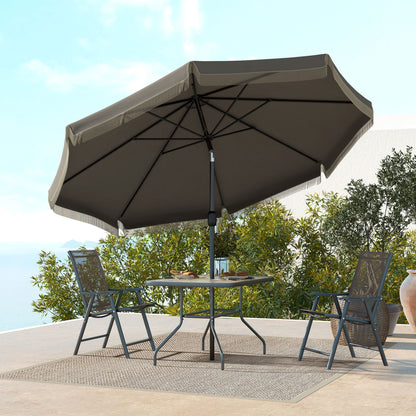 Outsunny 9ft Patio Umbrella with Push Button Tilt and Crank, Ruffled Outdoor Market Table Umbrella with Tassles and 8 Ribs, for Garden, Deck, Pool, Dark Gray by Dropsure