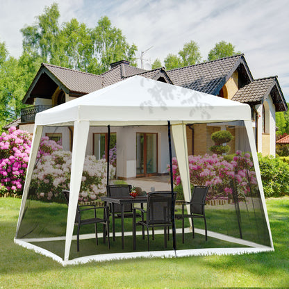 Outsunny 10'x10' Outdoor Canopy Tent, Slant Leg Sun Shelter with Mesh Sidewalls, Patio Tents for Parties, Cream White by Dropsure