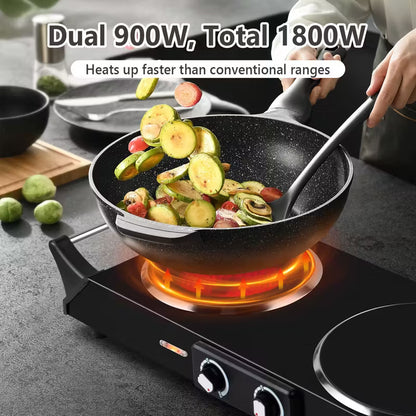 Single burner, Double Burner Electric Stove, Infrared Ceramic Cooktop With Dual Independent Control & Anti-Scald Handles - Portable Hot Plate For Home, Dorm, Camping & RV Use, Fast Heating, Easy To Clean by Anti Spier