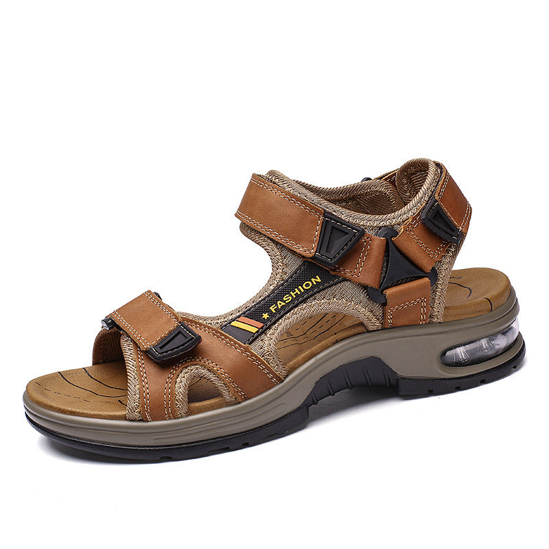 Men's sandals: genuine leather casual beach sandals, retro air-cushioned sandals, men's outdoor sandals