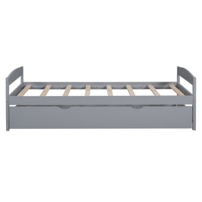 Twin Size Platform Bed With Twin Size Trundle, Gray