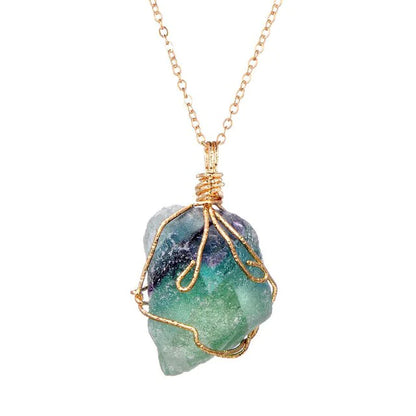 Natural Gemstone Necklace Chakra Stone Pendant Energy Healing Crystal with Chain - Anti Spier 