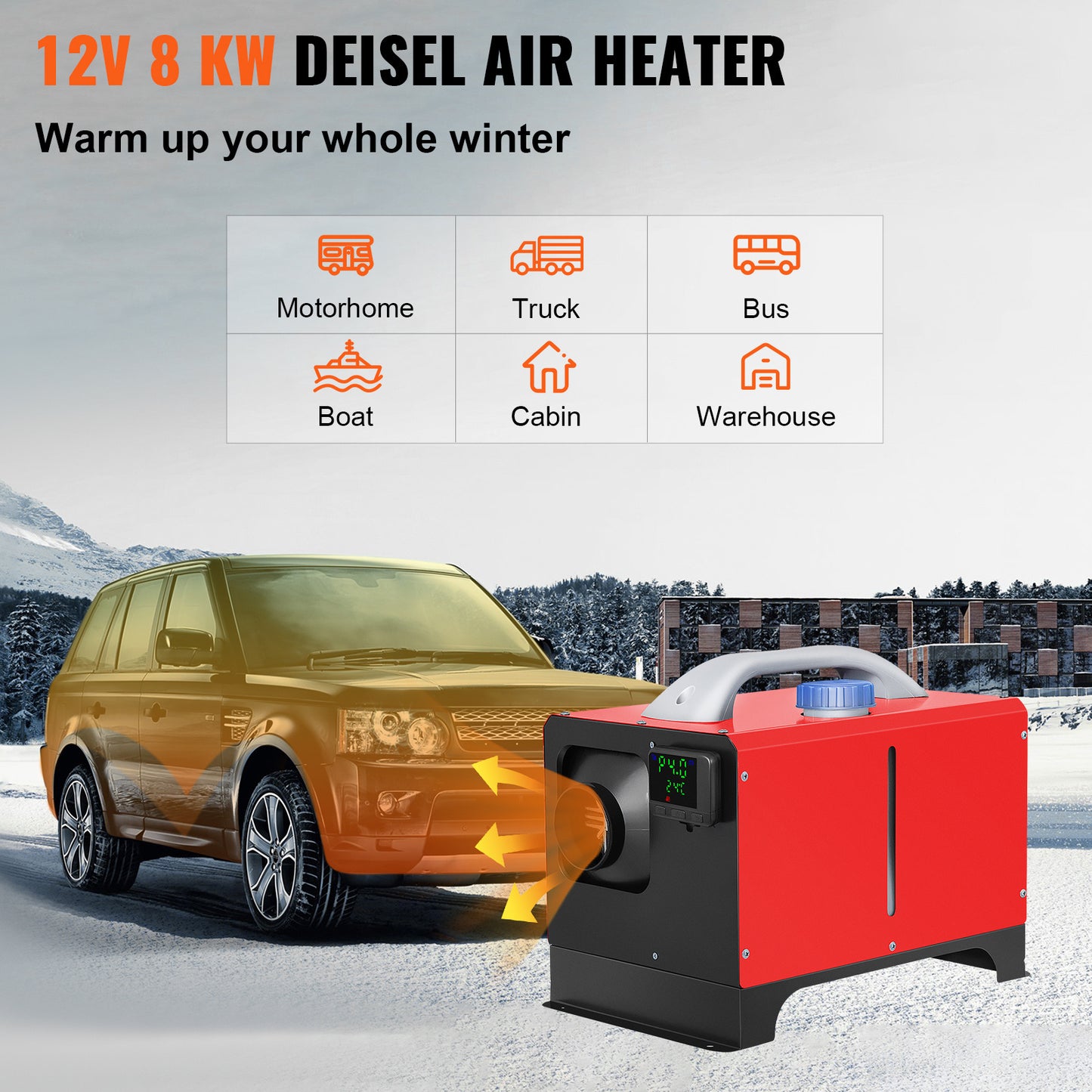 VEVOR Diesel Air Heater All In One, 8KW Diesel Heater 12V, Fast Heating, Diesel Parking Heater With Black LCD & Remote Control For RV Truck, Boat, Bus, Trailer And Motorhomes