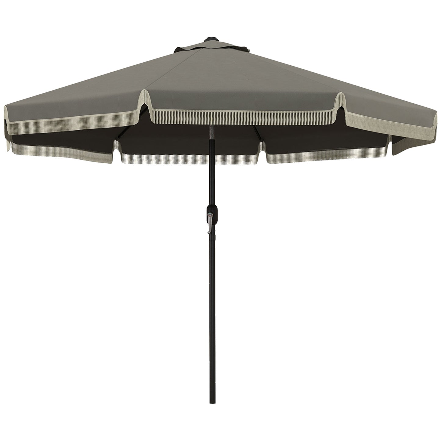 Outsunny 9ft Patio Umbrella with Push Button Tilt and Crank, Ruffled Outdoor Market Table Umbrella with Tassles and 8 Ribs, for Garden, Deck, Pool, Dark Gray by Dropsure