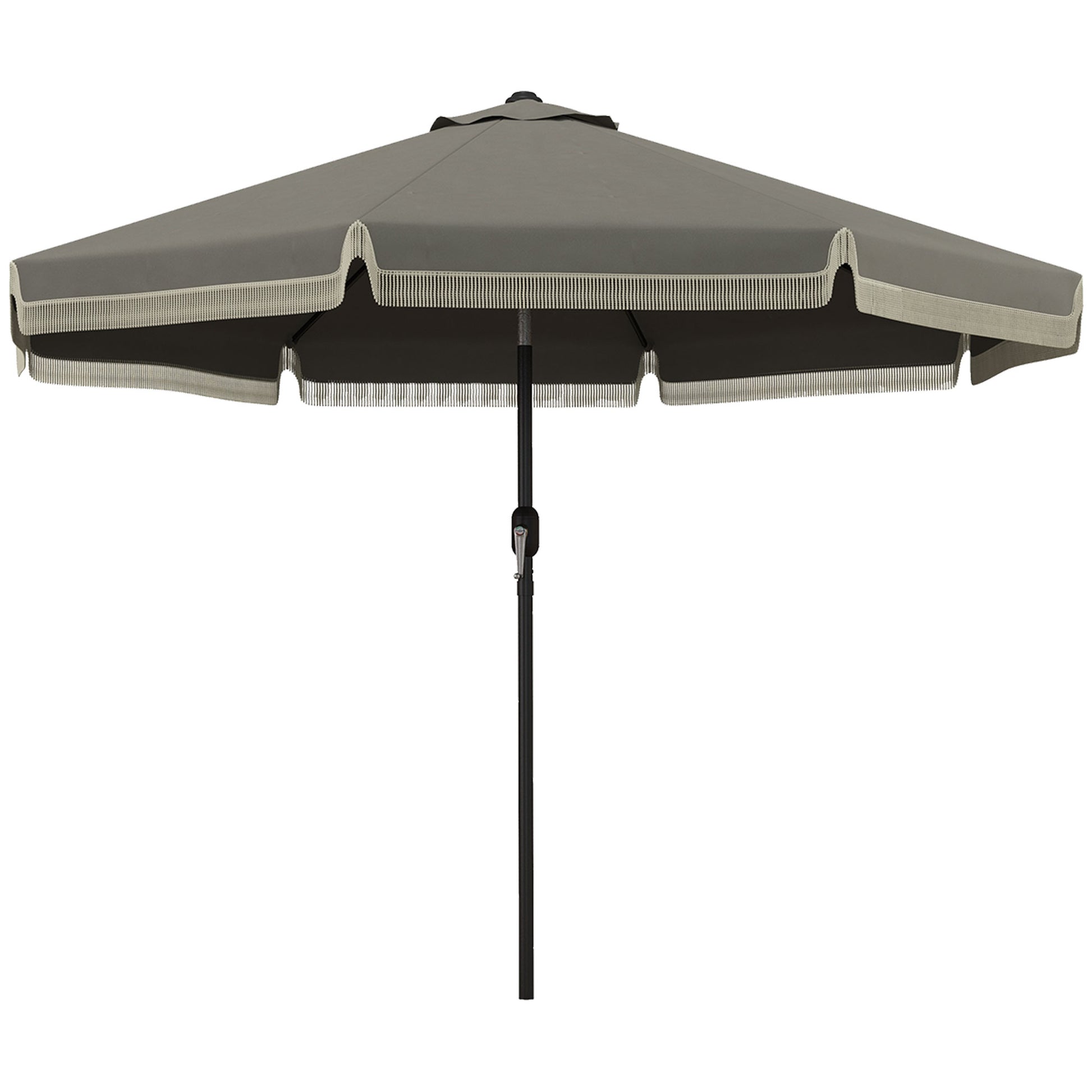 Outsunny 9ft Patio Umbrella with Push Button Tilt and Crank, Ruffled Outdoor Market Table Umbrella with Tassles and 8 Ribs, for Garden, Deck, Pool, Dark Gray by Dropsure