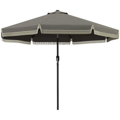 Outsunny 9ft Patio Umbrella with Push Button Tilt and Crank, Ruffled Outdoor Market Table Umbrella with Tassles and 8 Ribs, for Garden, Deck, Pool, Dark Gray by Dropsure