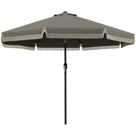 Outsunny 9ft Patio Umbrella with Push Button Tilt and Crank, Ruffled Outdoor Market Table Umbrella with Tassles and 8 Ribs, for Garden, Deck, Pool, Dark Gray by Dropsure
