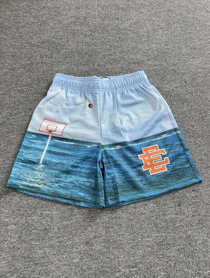 American-style knee-length pants EE sunrise oil painting style mesh capri pants quick-drying shorts for men