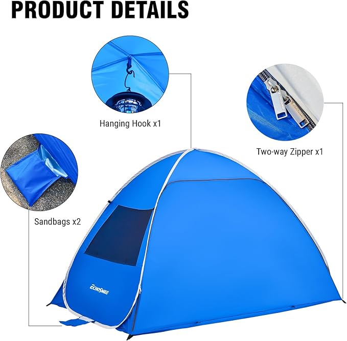 Beach Tent Sun Shelter for 3/4 Person, Portable Beach Umbrella Cabana by Dropsure