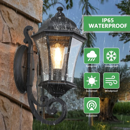 Outdoor Waterproof Glass Retro Wall Light Support Many Types Of Bulbs -2 Packs With Light Sensing