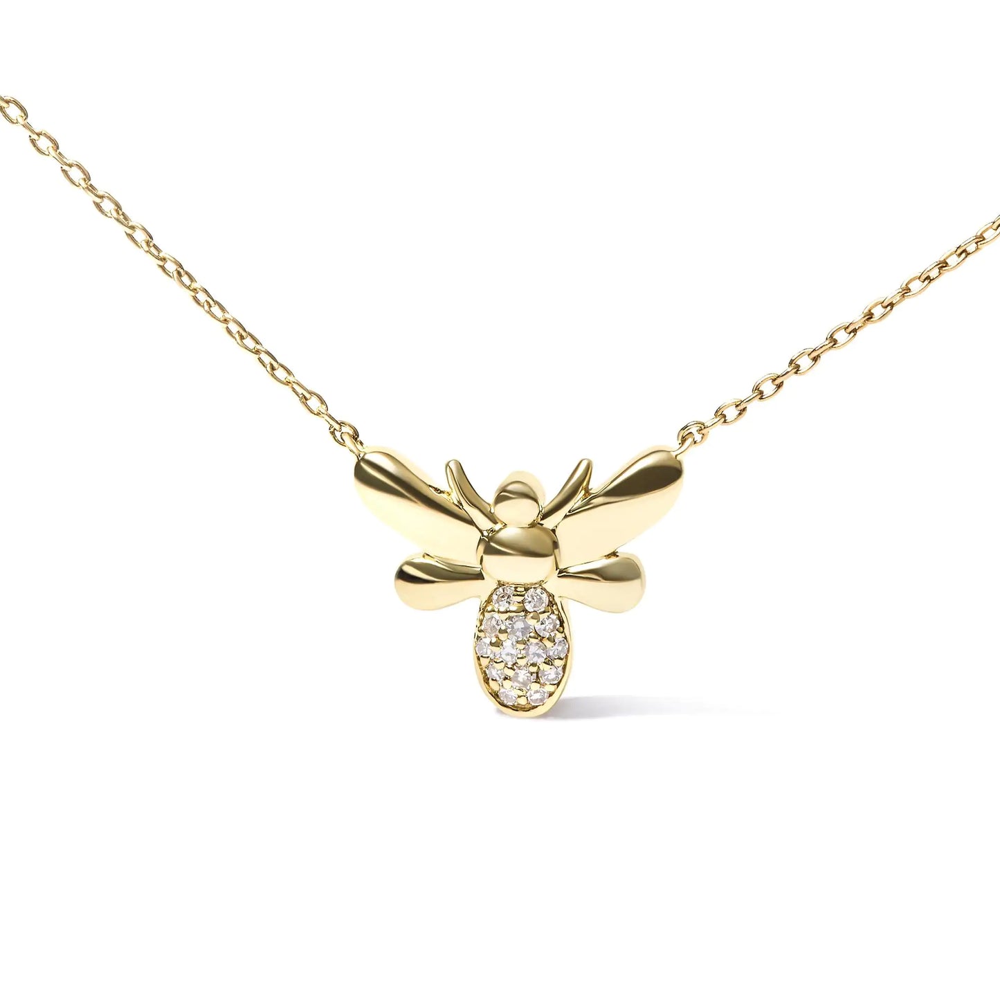 10K Yellow Gold Diamond Accented Bumble Bee Pendant 18" Inch Necklace (H-I Color, I1-I2 Clarity) - Anti Spier 