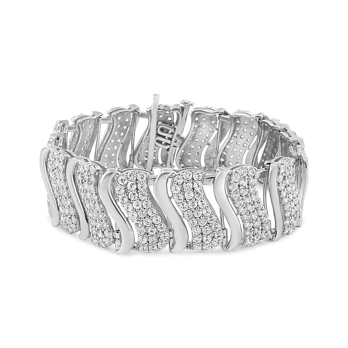 14K Gold 15.0 Cttw Diamond Chevron Wave 7.25" Inch Link Bracelet (J-K Color, I1-I2 Clarity) - Anti Spier 