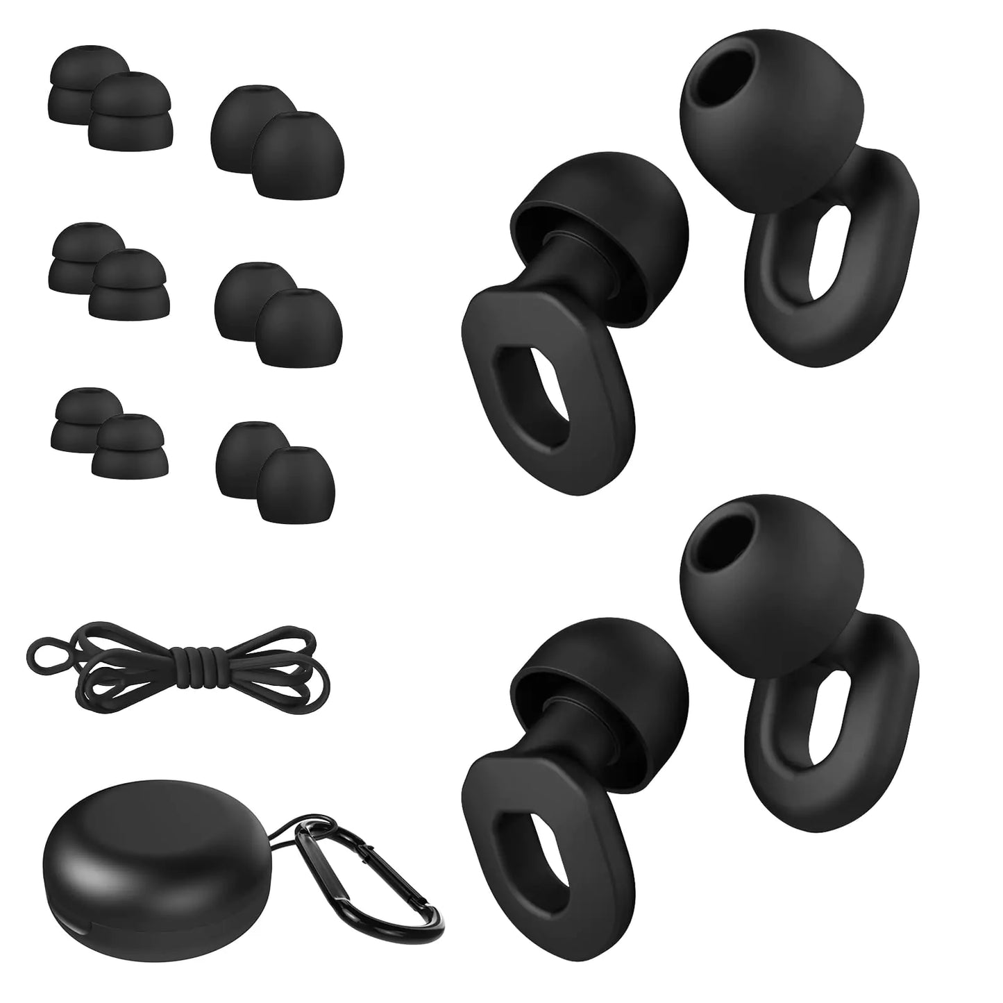Jayine Ear Plugs Noise Cancelling 2 Sets Reusable Soft Silicone Ear Plugs for Sleeping Focus Concert Earplugs Hearing Protection 28dB 8 Pairs Ear Tips in S/M/L - Black