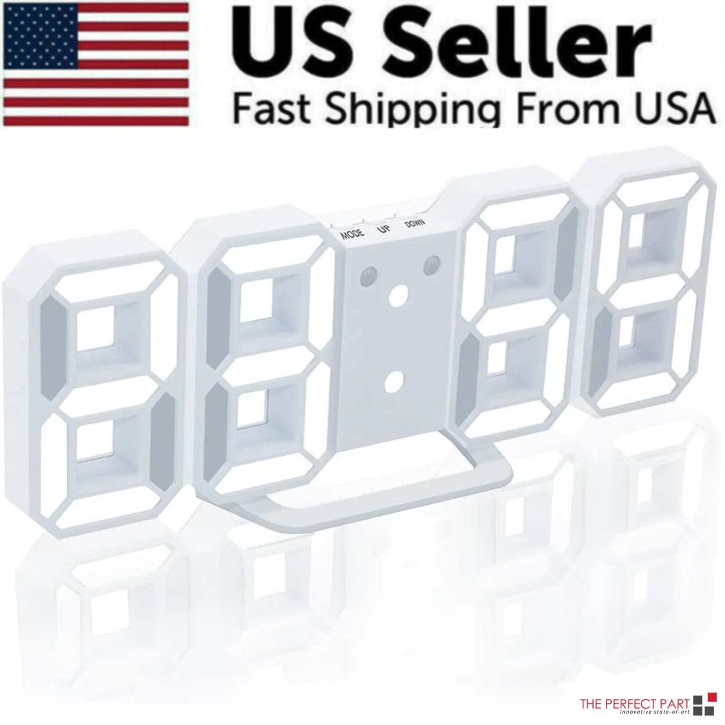 Digital 3D LED Big Wall Desk Alarm Clock Snooze 12/24 Hours Auto Brightness USB