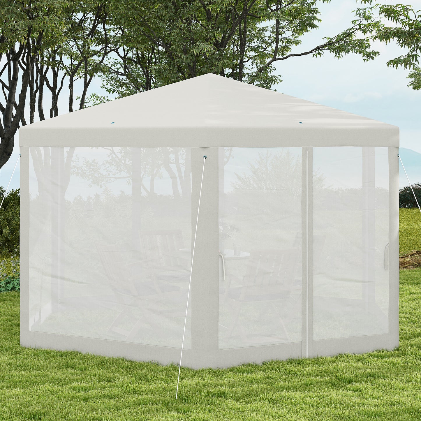 Outsunny 13ft x 11ft Outdoor Party Tent, Hexagon Sun Shade Shelter Canopy with Protective Mesh Screen Sidewalls, Ropes & Stakes, Cream White by Dropsure