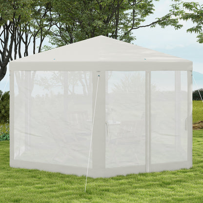 Outsunny 13ft x 11ft Outdoor Party Tent, Hexagon Sun Shade Shelter Canopy with Protective Mesh Screen Sidewalls, Ropes & Stakes, Cream White by Dropsure