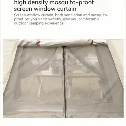 3-4 Person Family Camping Tent with Canopy - Quick Setup, Windproof, All-Season Design with Mosquito Netting & UV Protection, Durable Oxford Fabric, Beige Multi-Band Sunshade, Ideal for Outdoor Advent by Dropsure