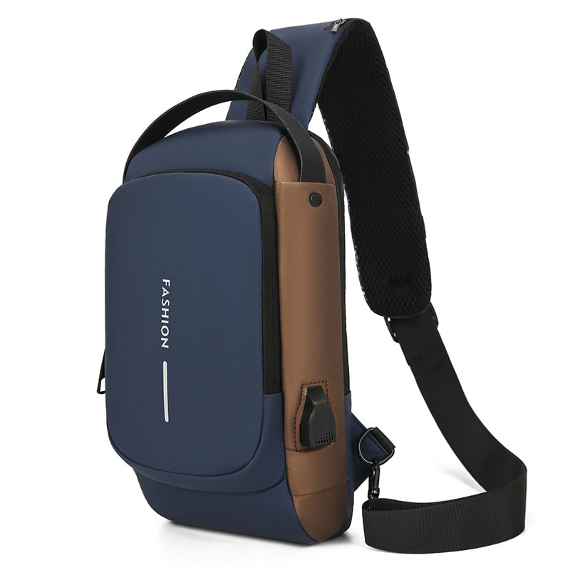 Password lock anti-theft chest bag, men's motorcycle bag, outdoor anti-theft single-shoulder crossbody bag, usb charging chest bag