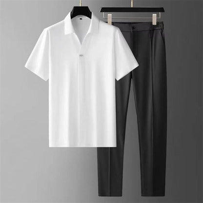 Ultra-thin high-end seamless laminated short-sleeved shirt for men's business and casual two-piece set