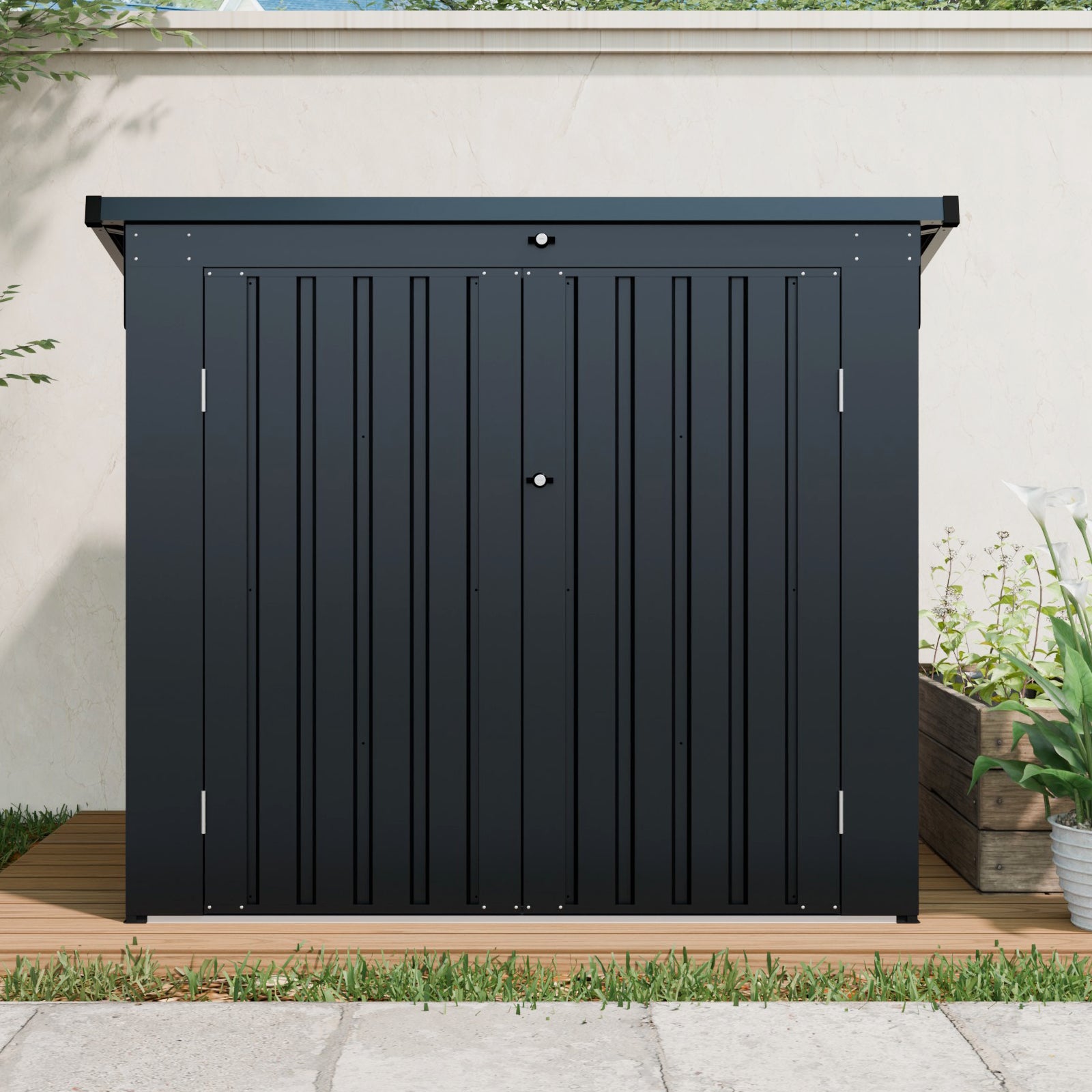Garbage Bin Shed Stores 2 Trash Cans Metal Outdoor Bin Shed for Garbage Storage,Stainless Galvanized Steel, Bin Shed for Garden Yard Lawn, Black (W540P176424 ) Upgraded version by Dropsure
