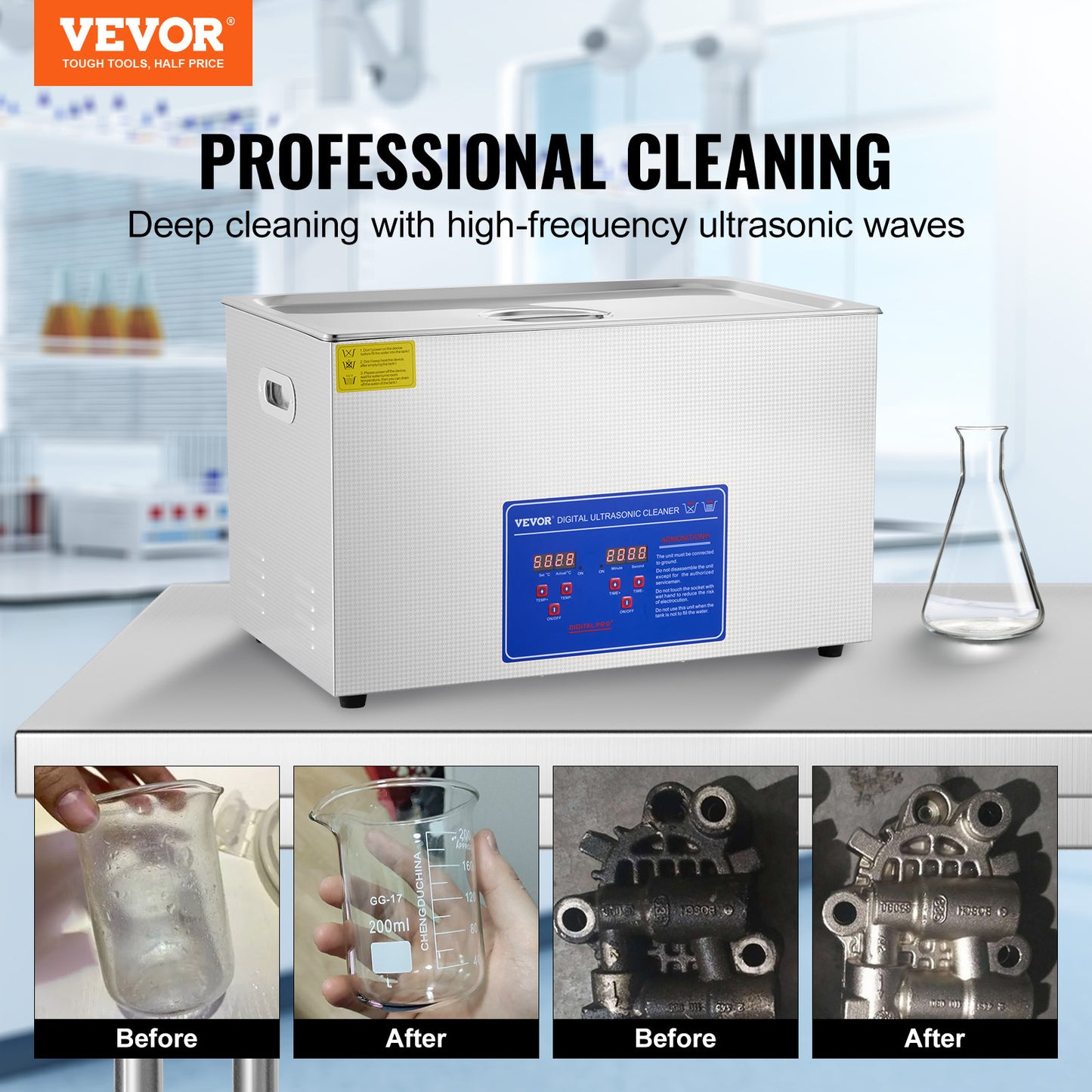 VEVOR Ultrasonic Cleaner 30L Ultrasonic Cleaner For Cleaning Eyeglasses Dentures Commercial Industrial Ultrasonic Cleaner With Digital Heater Timer And Cleaner Basket 30 Liter