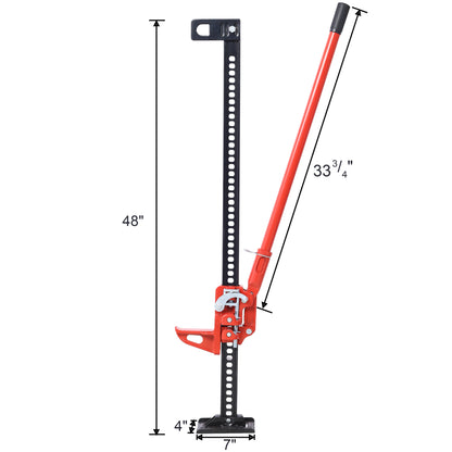 High Altitude Farm Jack, 48 Inch Practical Farm Jack, 7000 Lb Capacity Ratchet Off-Road Utility Jack, Heavy Duty Farm Jack For Tractors, Trucks, SUVs, Bumper Lifts, Red