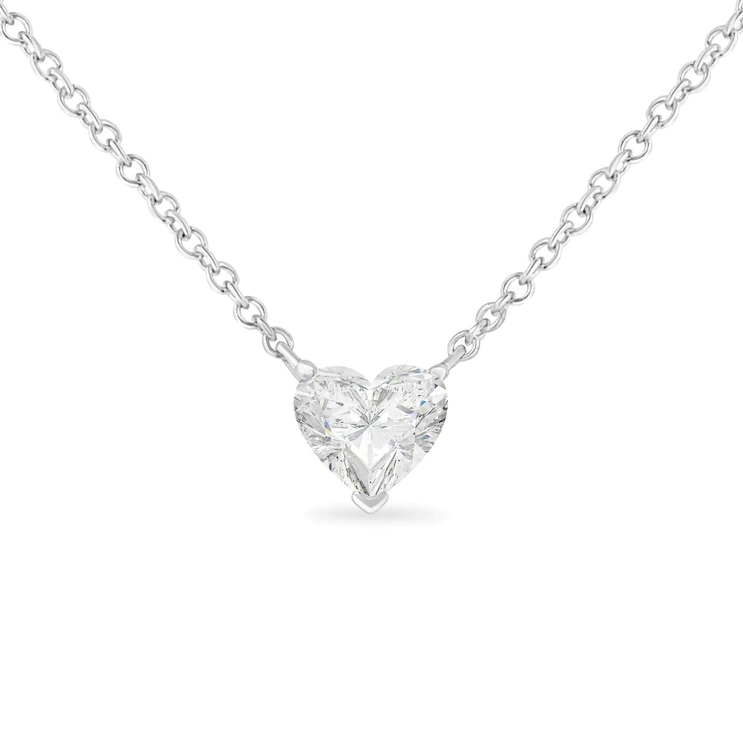 14k White Gold 1/4 Cttw Lab Grown Heart Shape Diamond Solitaire 18" Pendant Necklace (E-F Color, SI1-SI2 Clarity) - Anti Spier 